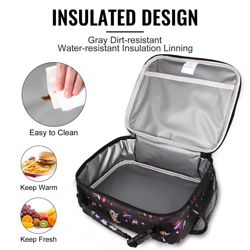 Genteen Insulated Lunch Bag with Shoulder Strap  Kids Prints Lunch Bag Double Zipper & Side Pocket Kids Lunch Bag Sturdy Soft Bag & Cooler Bag Back to School for Girls  Boys - Astronaut - Image 5